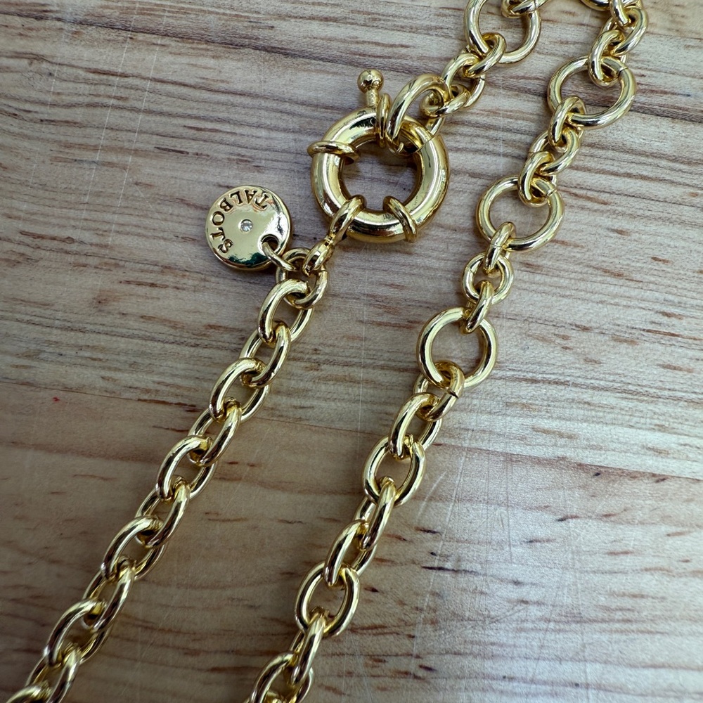 Talbots Gold and Pink Double Crystal Row Statement Necklace - Picture 9 of 10